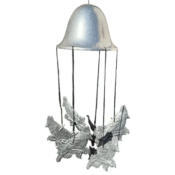 Silver Cardinal Wind Chimes with Loop for Hanging 6 Cardinals 16" Long - Picture 7 of 8